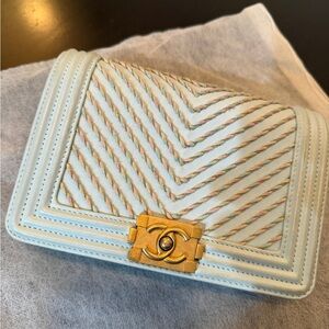 CHANEL Pastel Blue Chevron Clutch